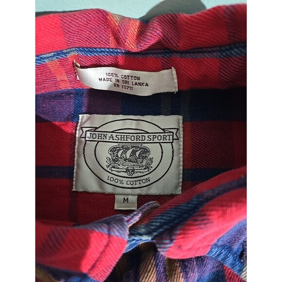 John Ashford Sport Mens Plaid Flannel Button Up Long Sleeve‎ Shirt Medium - Picture 2 of 7